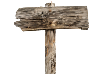 a wooden sign post with a white background