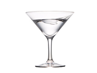 a glass with clear liquid and ice in it