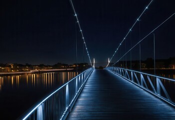 Fototapeta premium a long bridge that is lit up at night