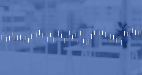 A grey financial graph being processed over a black background, copy space