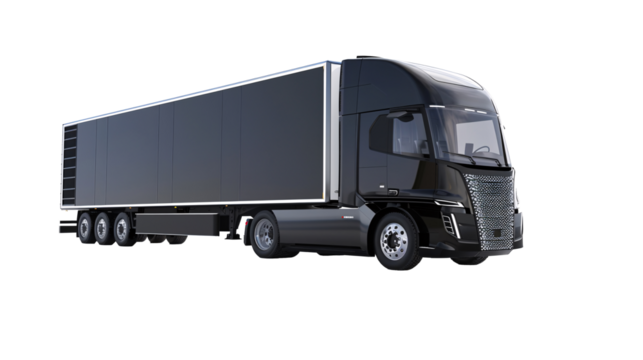 a black semi truck with a black trailer