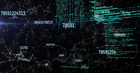 Image of data processing over network of connections with icons