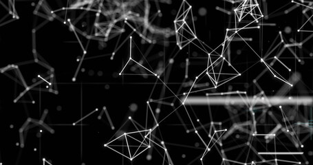 Image of data processing and shapes over network of connections with icons