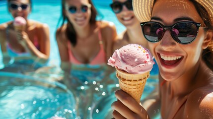 Friends enjoy eating ice cream - Powered by Adobe