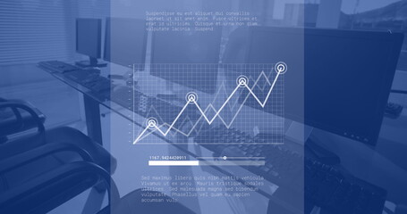 Fototapeta premium Image of data processing over computers in office, copy space
