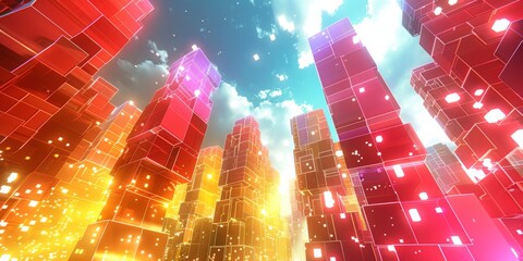 Fototapeta premium Pixel style, rendered using C4D software
