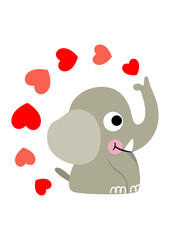 Funny baby elephant with red hearts