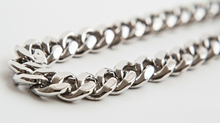 Obraz premium Close up of silver chain on a white backdrop
