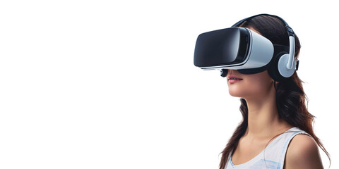 Naklejka premium a woman wearing a virtual reality headset