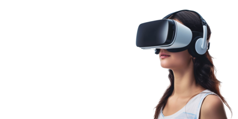 a woman wearing a virtual reality headset