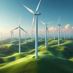 wind turbines field, sustainable energy, green energy