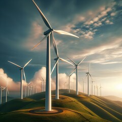 wind turbines field, sustainable energy, green energy