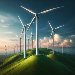 wind turbines field, sustainable energy, green energy