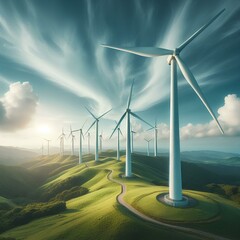 wind turbines field, sustainable energy, green energy