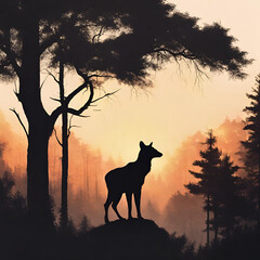 Wildlife Silhouette in Sunset Forest