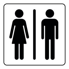 Restroom sign, WC toilet symbol of men and women silhouette shape, black and white vector illustration