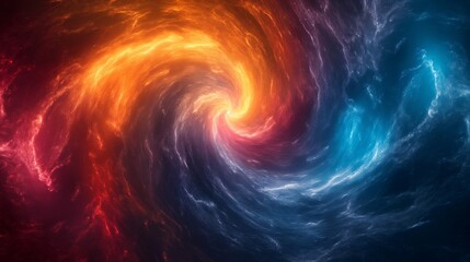 Vivid Abstract Swirl with Fiery Red, Orange, and Cool Blue Colors