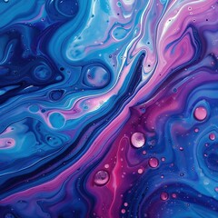 Fototapeta premium Abstract Blue and Purple Liquid Texture, blue and purple liquid swirls, bubbles, paint, liquid art.