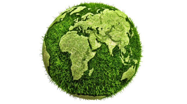 a green planet with a map of the world