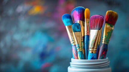 Fototapeta premium Vivid Artist's Paint Brushes in Colorful Palette - Creative Art Supplies Concept