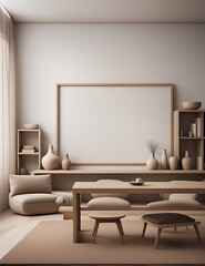 Mockup frame in minimalist nomadic interior background, 3d render
