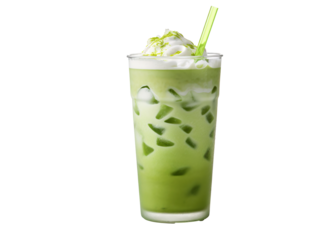 a green drink with whipped cream and straw
