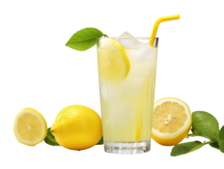 a glass of lemonade with a straw and lemons