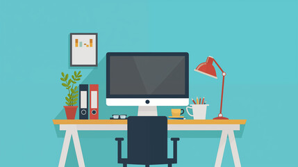 illustration of office desk with computer