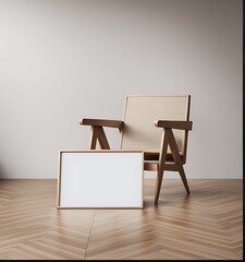 Mockup frame in minimalist nomadic interior background, 3d render