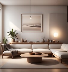 Mockup frame in minimalist nomadic interior background, 3d render