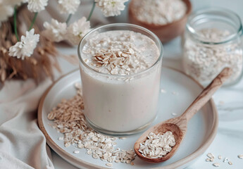 glass of milk and oatmeal cookies