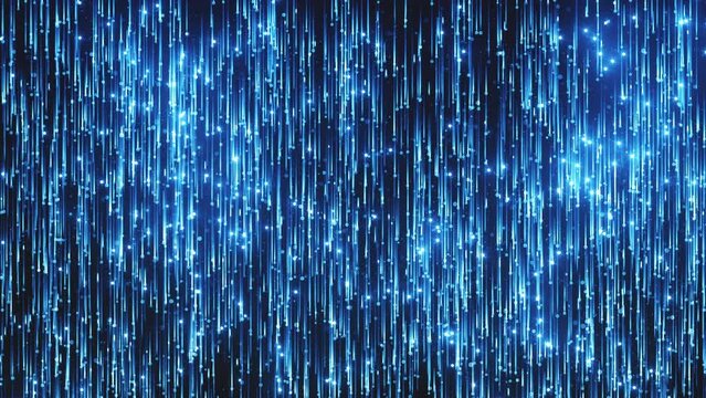 Blue Particles Rain. Falling Particles and Lines. Looped video.