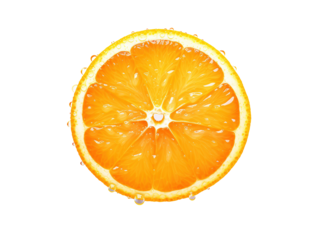 a slice of orange with water drops