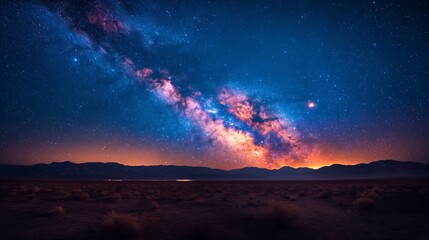 Fototapeta premium Breathtaking Milky Way Over Desert Landscape with Mountains in the Distance