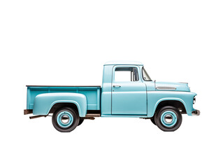 a blue truck with black tires