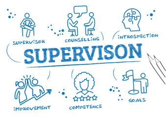 Supervision concept - blue sketch on white background