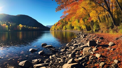 Obraz premium Magnificent colorful Fall day in river park