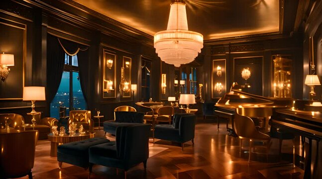 Bar table with luxury black bar stools. Luxury loft lounge bar interior