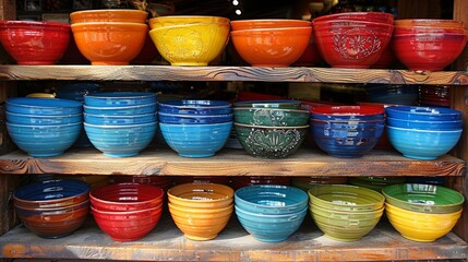 Assortment of vivid ceramic bowls with luxurious walnut finish in a stunning collection