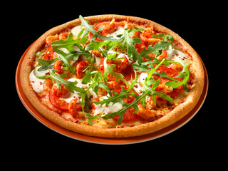 Pizza, Rucola, Garnelen, Tomate, Käse, Italien, isoliert, 