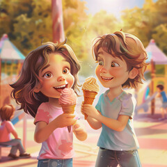mother and child eating ice cream in park
