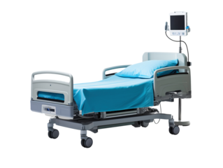 a hospital bed with a monitor