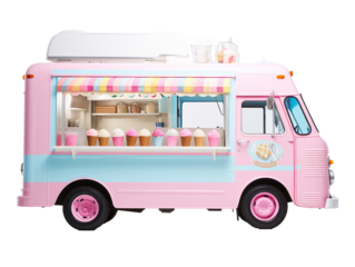 a pink and blue food truck
