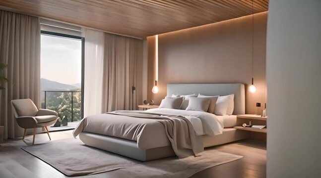 Minimalist bedroom with comfortable bed