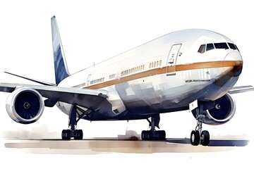 Obraz premium Watercolor Vector Art Illustration Big jumbo plane isolated on a white background. 