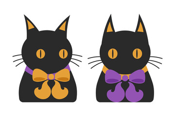 Two Halloween black cats, decorative stickers, symbols of a bad omen and misfortune. Vector illustration.