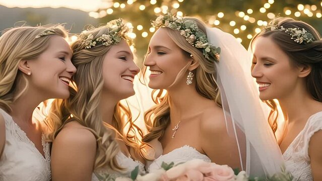 The bride and her group of bridesmaids
