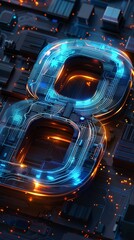 The number 8 with a sense of technology, using light and shadow to construct digital design, digital design, the design of the number "1" 