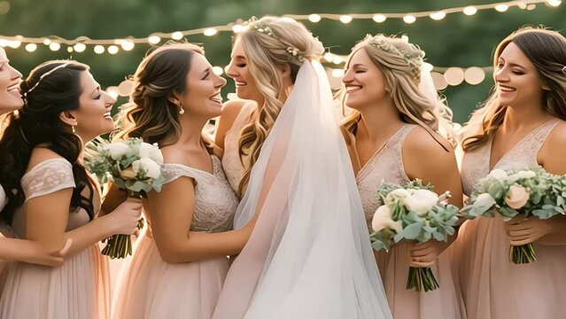 The bride and her group of bridesmaids