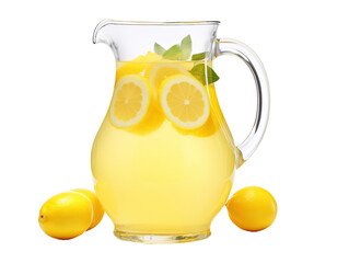 a pitcher of lemonade with lemons